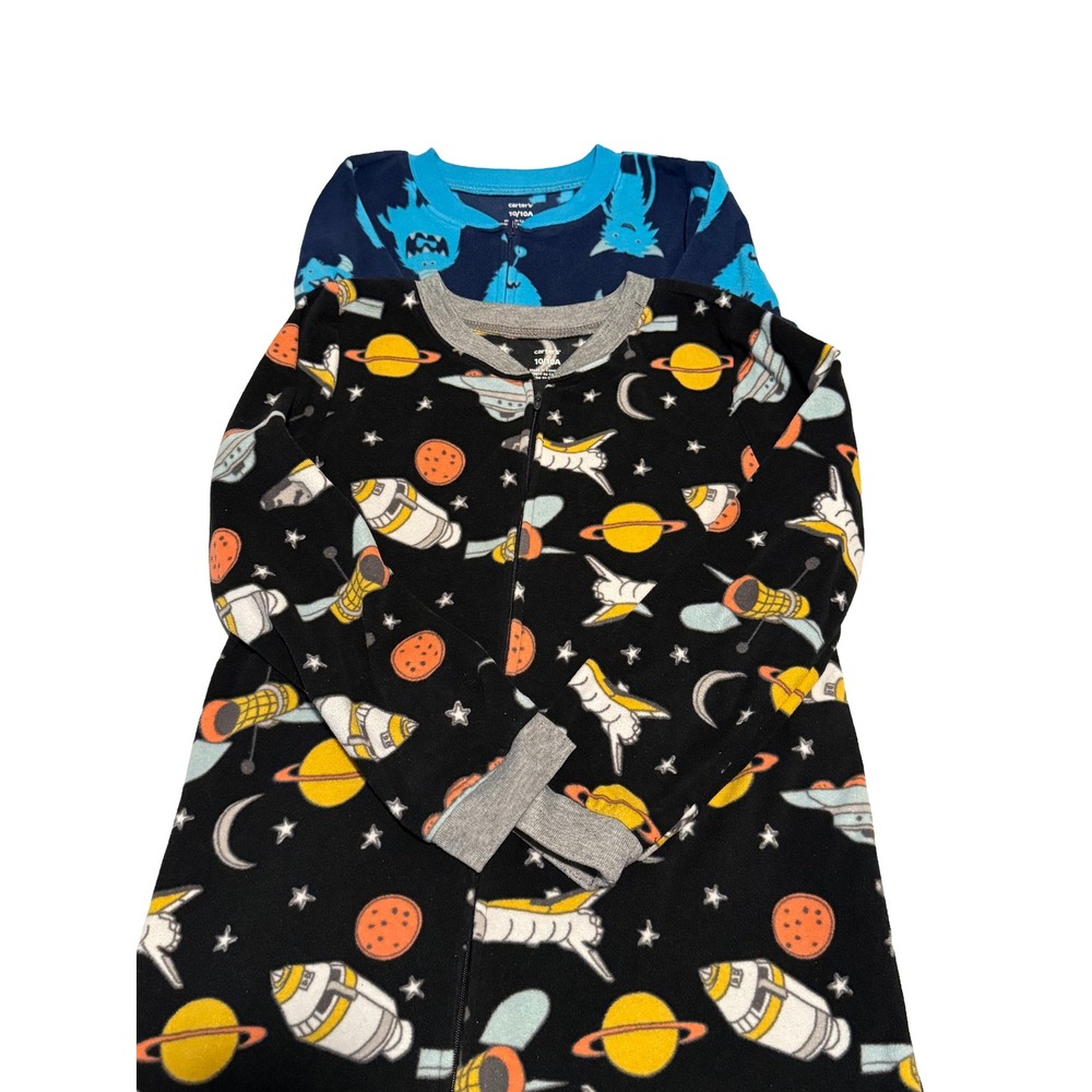 Carters Boys Fleece Footed Pajamas Size 10 Space Monster 2 Pack Bundle